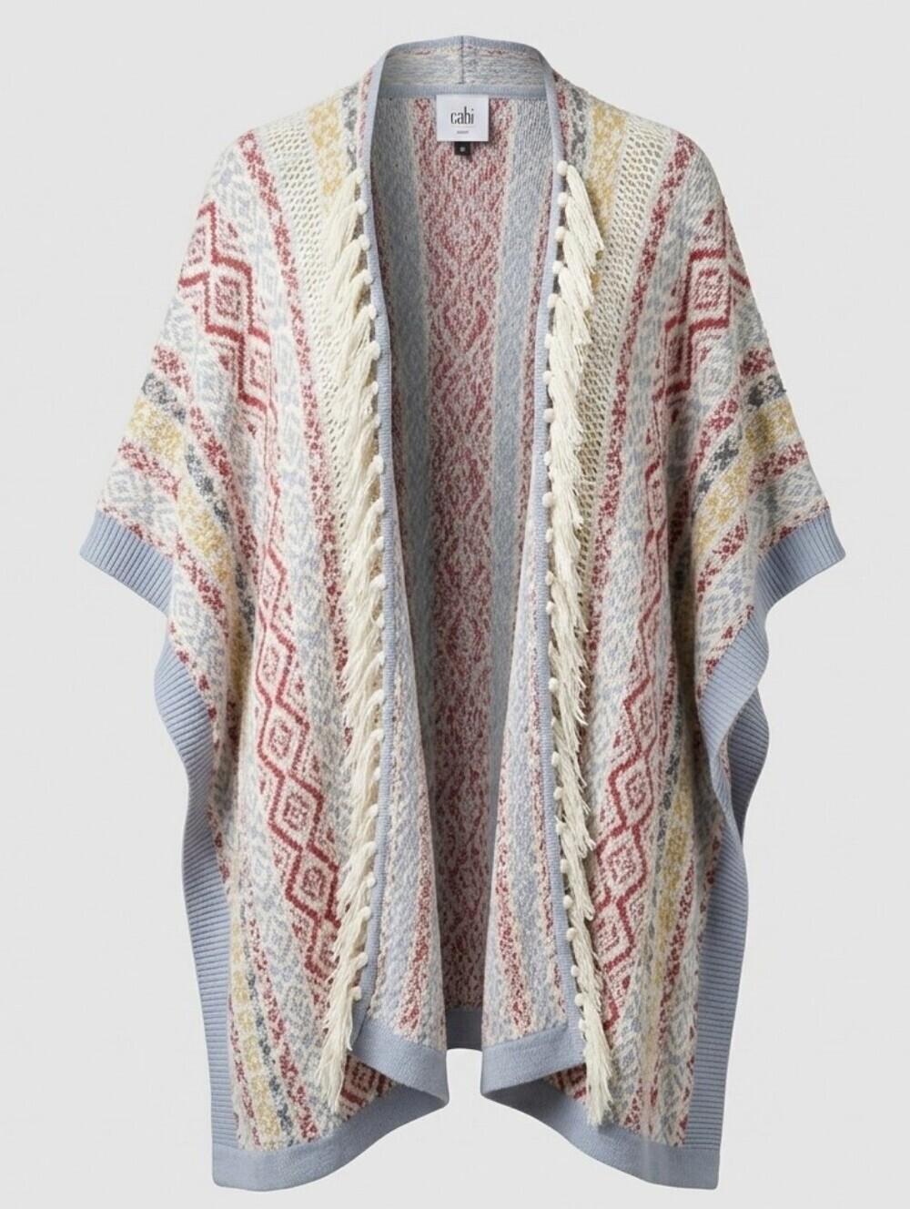 CAbi Siesta Multicolor Fringe Open Front Cardigan Boho Poncho Size XS/S